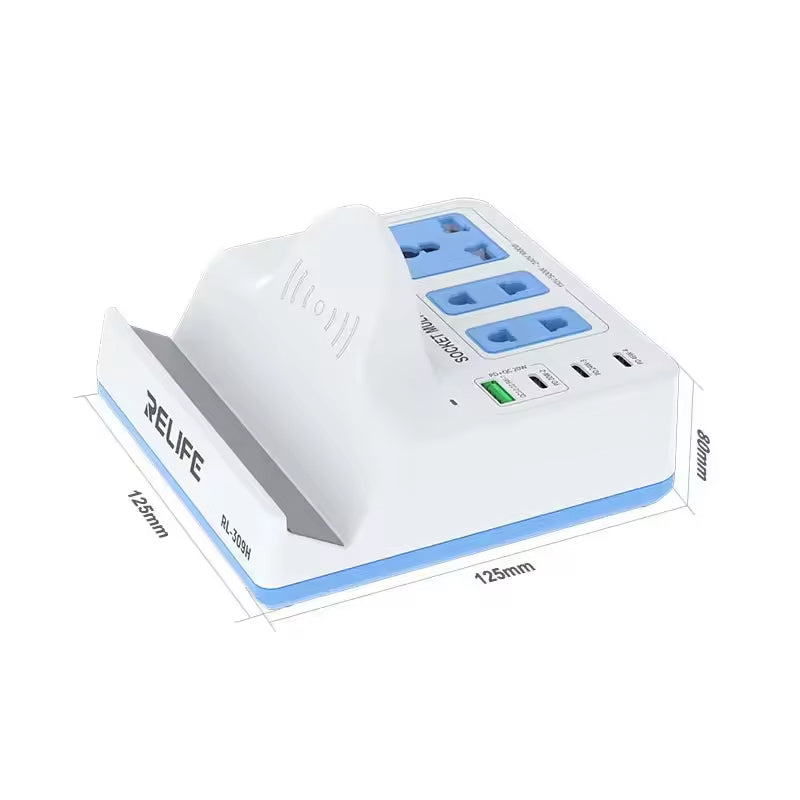 Relife RL-309H QI Ladestation Ladegerät, 72W, 1 x USB-A - 3 x USB-C, Weiß