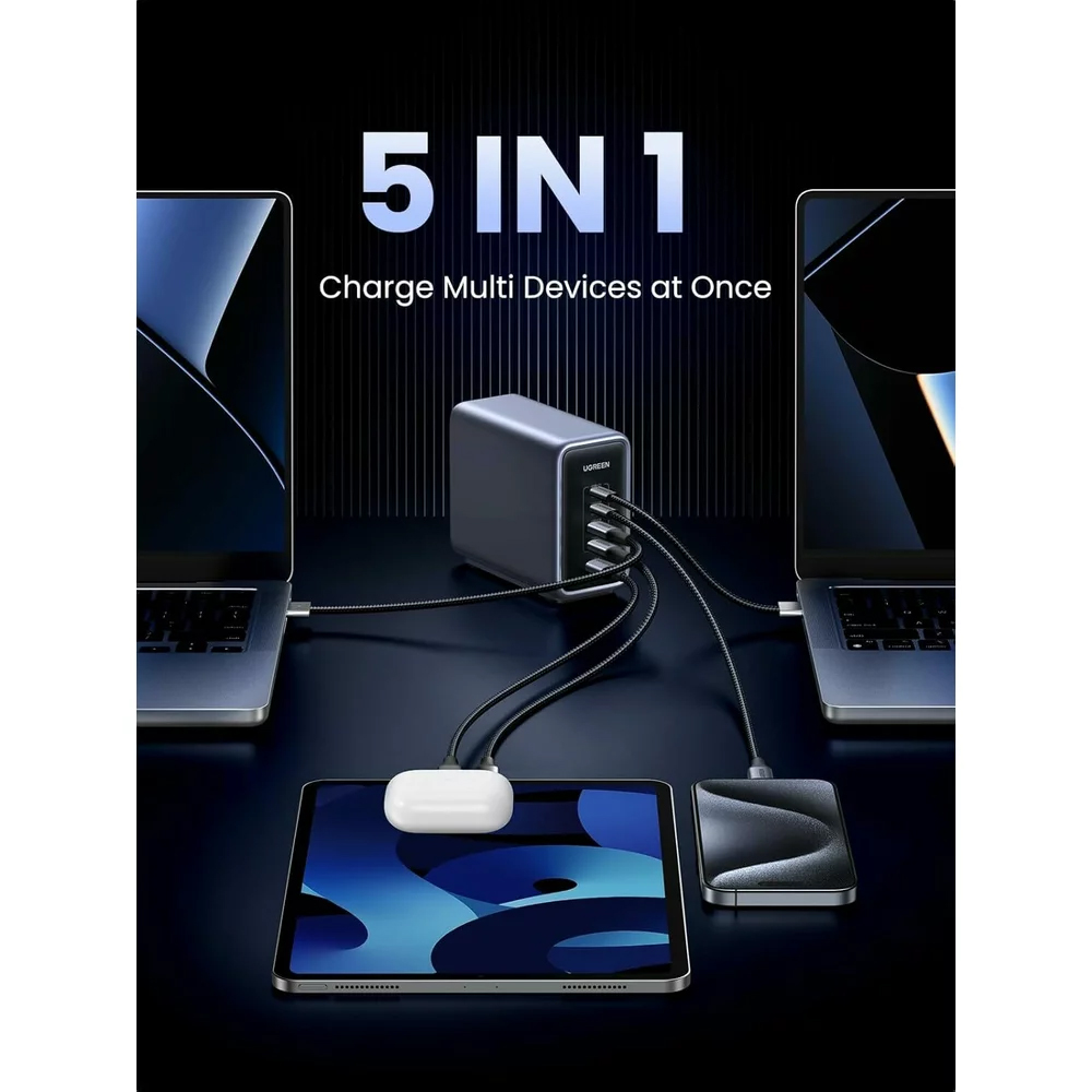 UGREEN CD333 Nexode Ladestation, 300W, 5A, 1 x USB-A - 4 x USB-C, Grau, Wiederverpackt