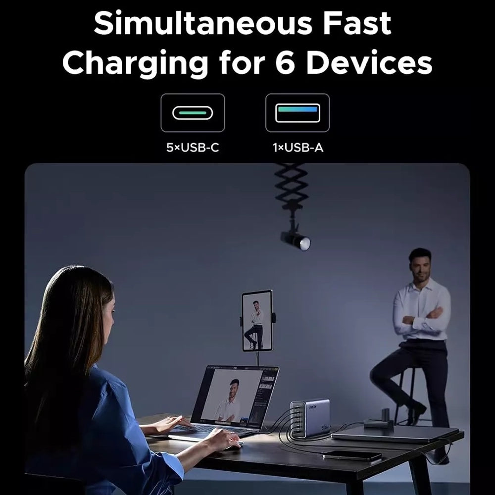 UGREEN Nexode X759 Ladestation, 500W, 5A, 1 x USB-A - 5 x USB-C, Grau
