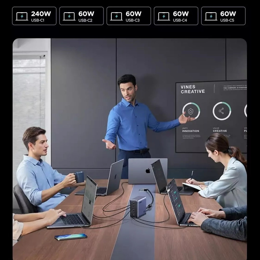 UGREEN Nexode X759 Ladestation, 500W, 5A, 1 x USB-A - 5 x USB-C, Grau