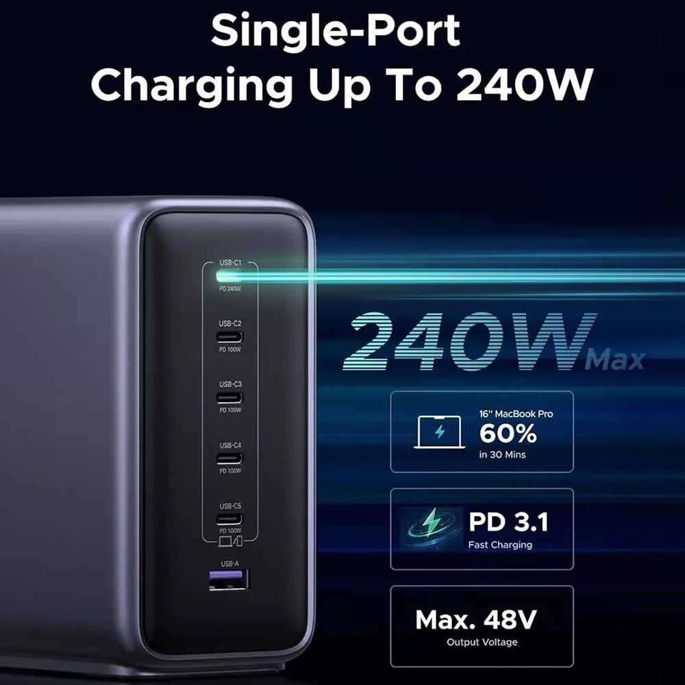 Ladestation UGREEN Nexode X759 (55550B), 500W, 5A, 1 x USB-A - 5 x USB-C, Grau