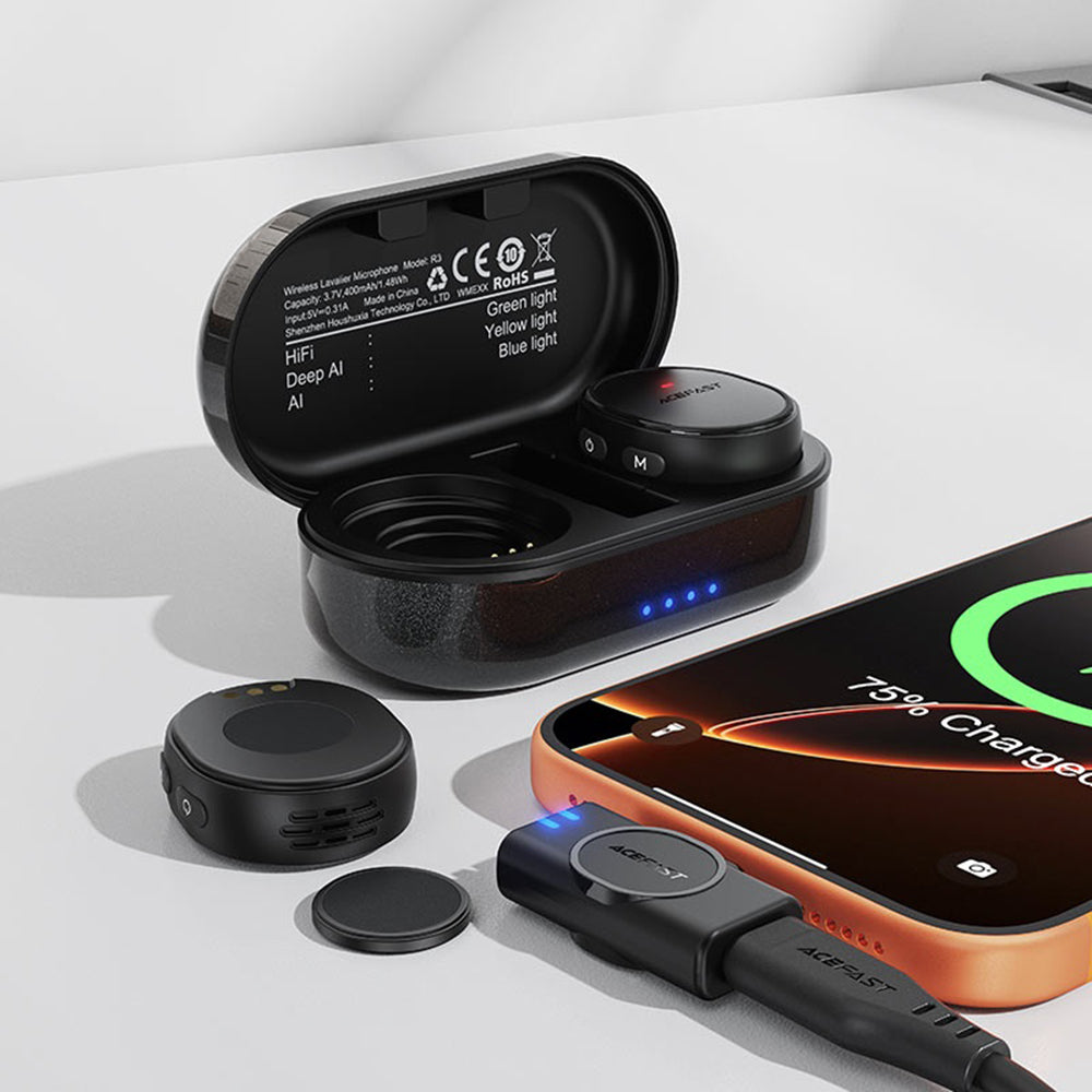 Lavaliermikrofon Acefast R3, USB-C, Set 2 Stück, Schwarz