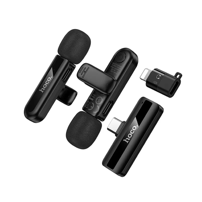 Lavaliermikrofon HOCO L20A, USB-C / Lightning, Set 2 Stück, Schwarz