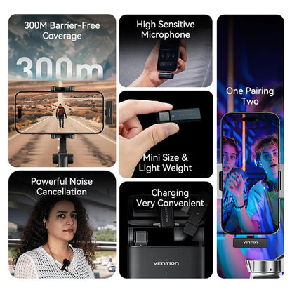 Vention Clip-On Lavalier, USB-C, Set 2 Stück, Schwarz