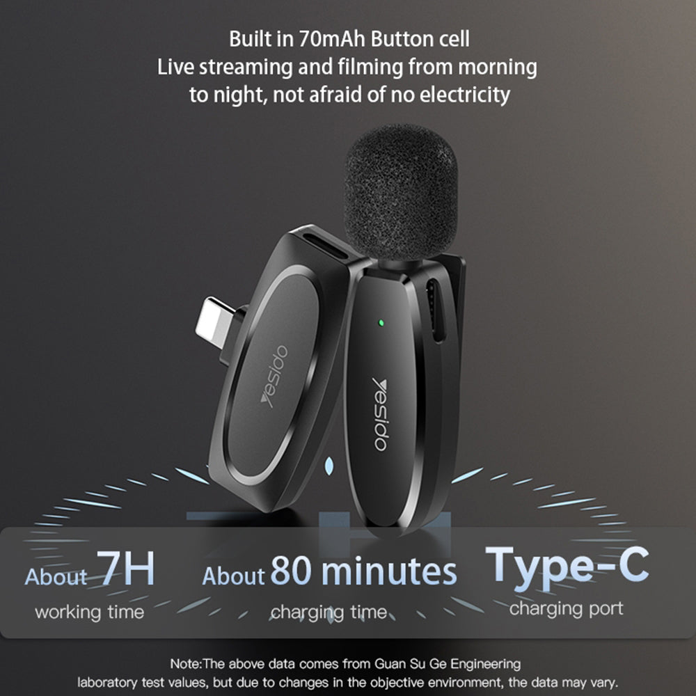 Lavaliermikrofon Yesido KR15, USB-C / Lightning, Set 2 Stück, Schwarz