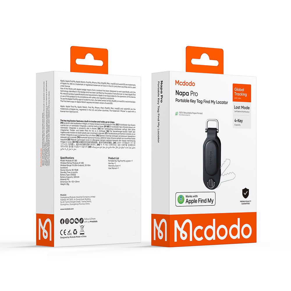 Mcdodo SmartTag Schlüssel Napa Pro AT-3830 für iOS-Serie, Schwarz