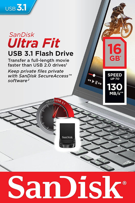 Externer USB-A 3.1 Speicher SanDisk Ultra Fit, 16Gb SDCZ430-016G-G46