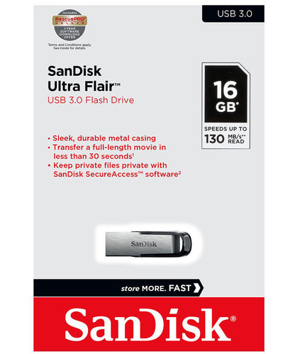 SanDisk Ultra Flair USB-A 3.0 External Memory, 16Gb SDCZ73-016G-G46