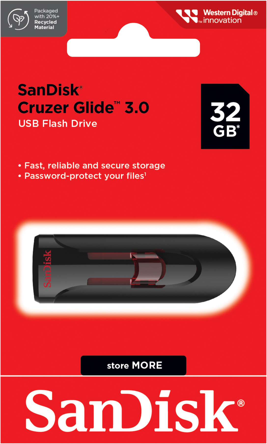 Externer USB-A 3.0 Speicher SanDisk Cruzer Glide, 32Gb SDCZ600-032G-G35