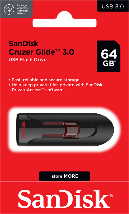 Externer USB-A 3.0 Speicher SanDisk Cruzer Glide, 64Gb SDCZ600-064G-G35