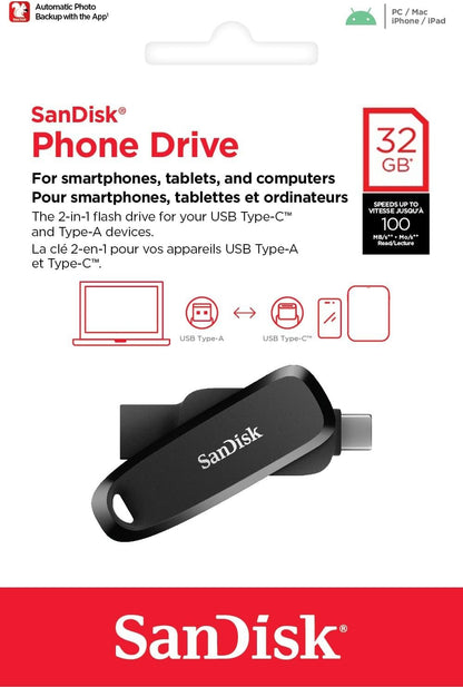 External Memory USB-A 3.2 / USB-C SanDisk Phone Drive, 32Gb SDDDC6-032G-G46