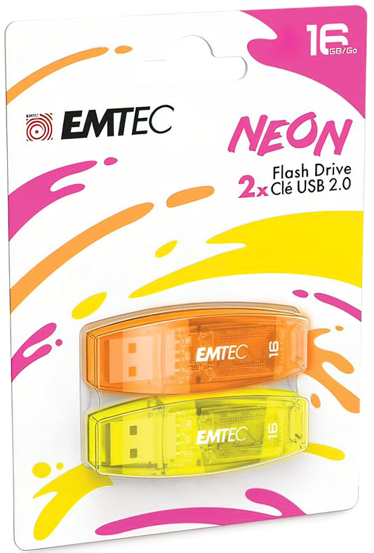 Externer USB-A Speicher Emtec C410 Neon, 16Gb, Set 2 Stück ECMMD16GC41