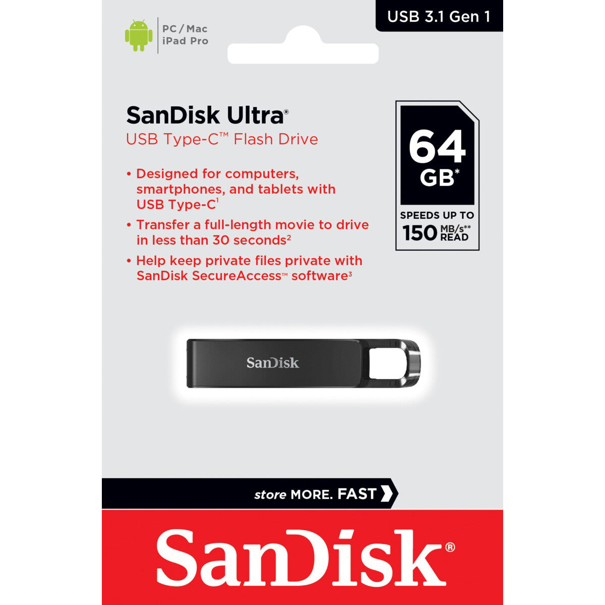 Externer USB-C Speicher SanDisk Ultra, 64Gb SDCZ460-064G-G46