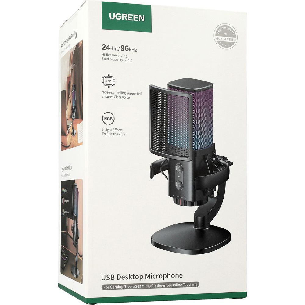 Kardioid-Mikrofon UGREEN CM581 (65629), RGB, USB-C, 1,5m, Schwarz