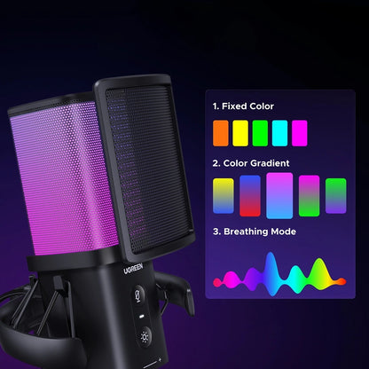 Kardioid-Mikrofon UGREEN CM581 (65629), RGB, USB-C, 1,5m, Schwarz