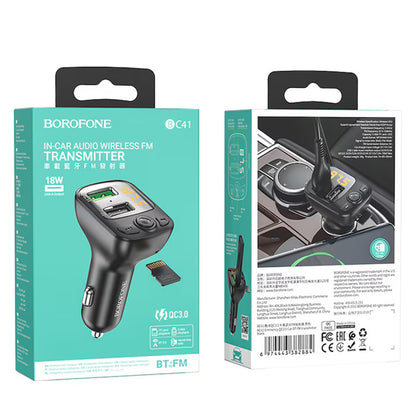 Borofone BC41 Eminency FM-Transmitter Bluetooth | 2x USB-A & microSD | Schwarz