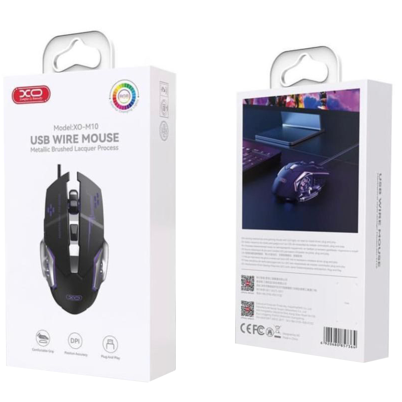 Gaming-Maus Wired USB XO Design M10, RGB, 3200DPI, Schwarz