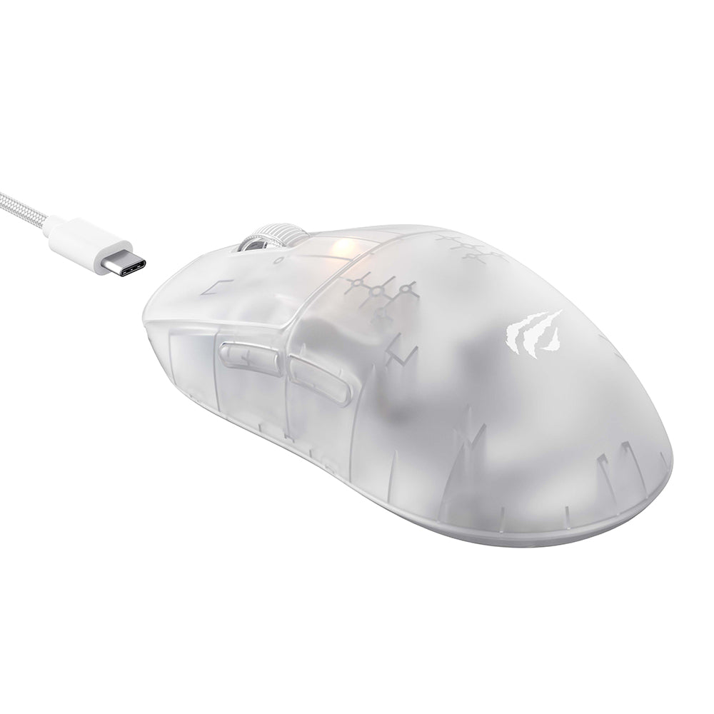 HAVIT MS970WB Pro Wireless Gaming Mouse, 800DPI - 12000DPI, BT / Wi-Fi / Wired, White Transparent