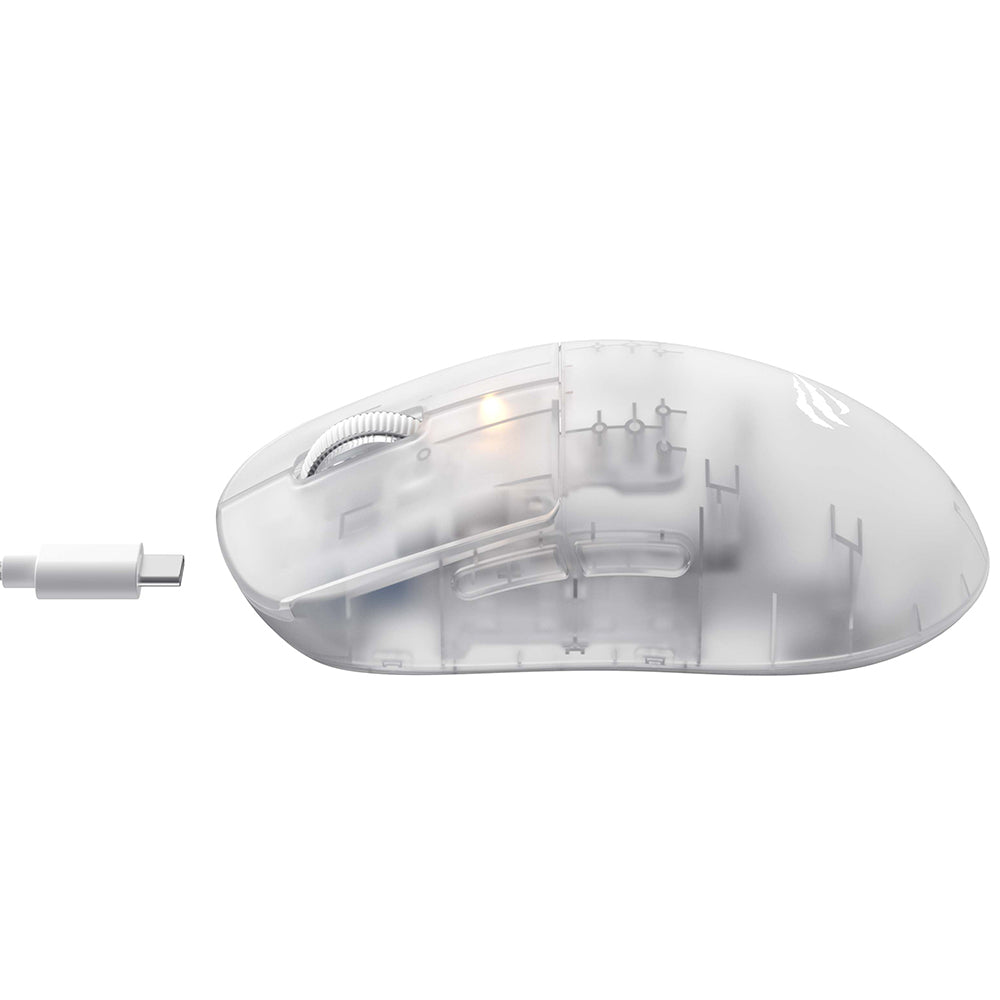 HAVIT MS970WB Pro Wireless Gaming Mouse, 800DPI - 12000DPI, BT / Wi-Fi / Wired, White Transparent