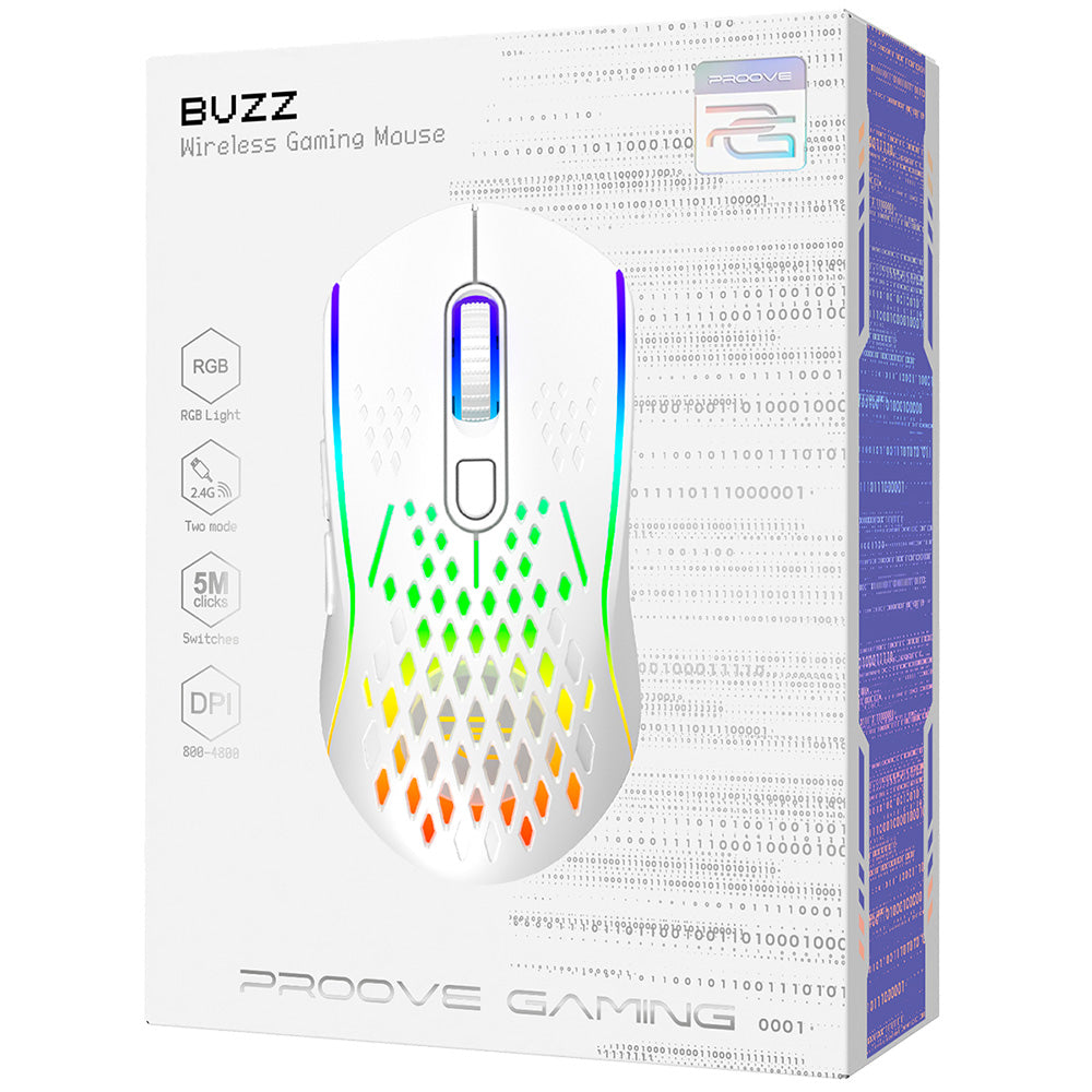Gaming-Maus Wireless Proove Buzz, RGB, 800DPI - 4800DPI, Weiß WMBU00022402