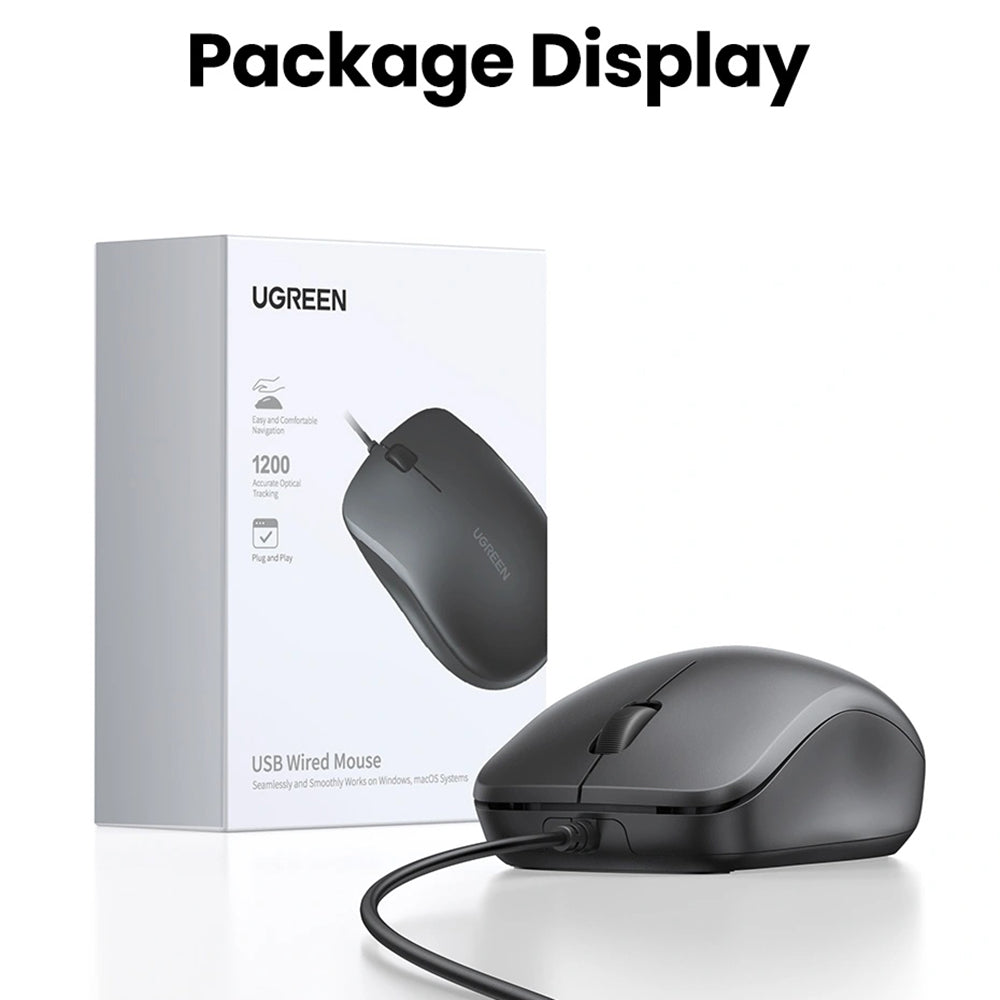 Kabelgebundene USB-Maus UGREEN MU007, 1200DPI, 1,5m, Schwarz