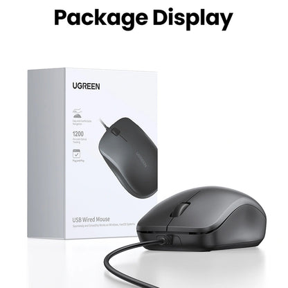 Kabelgebundene USB-Maus UGREEN MU007, 1200DPI, 1,5m, Schwarz