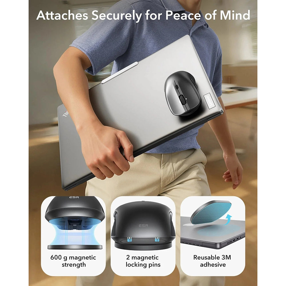 Wireless-Maus ESR MagMouse, 800DPI - 4800DPI, BT / Wi-Fi, Schwarz