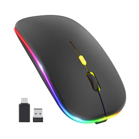 Wireless-Maus Techsuit M1, RGB, 1600DPI, BT / Wi-Fi, Schwarz