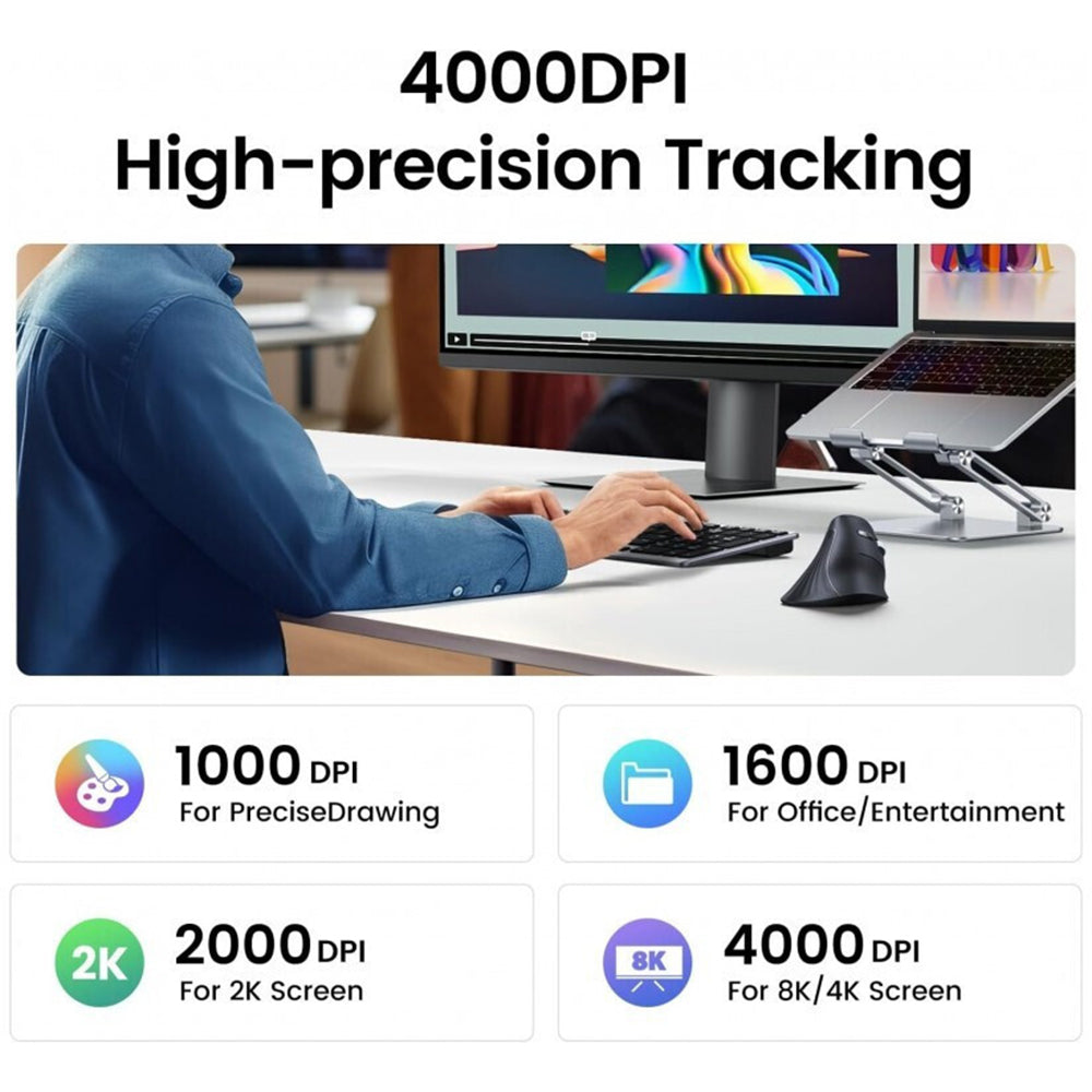 Wireless-Maus UGREEN MU008, 4000DPI, Schwarz