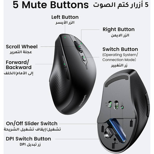 Drahtlose Maus UGREEN MU101, 4000DPI, BT / Wi-Fi, Schwarz