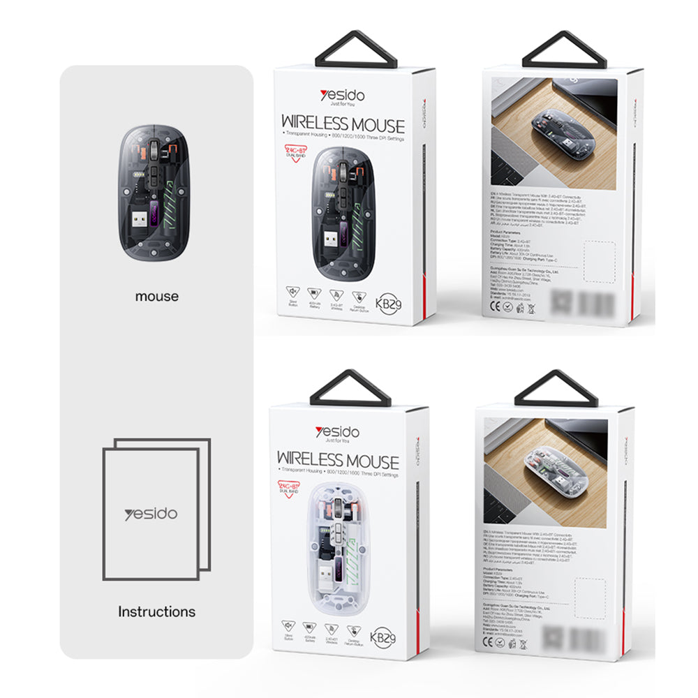 Kabellose Maus Yesido KB29, 800DPI - 1600DPI, BT / Wi-Fi, Weiß