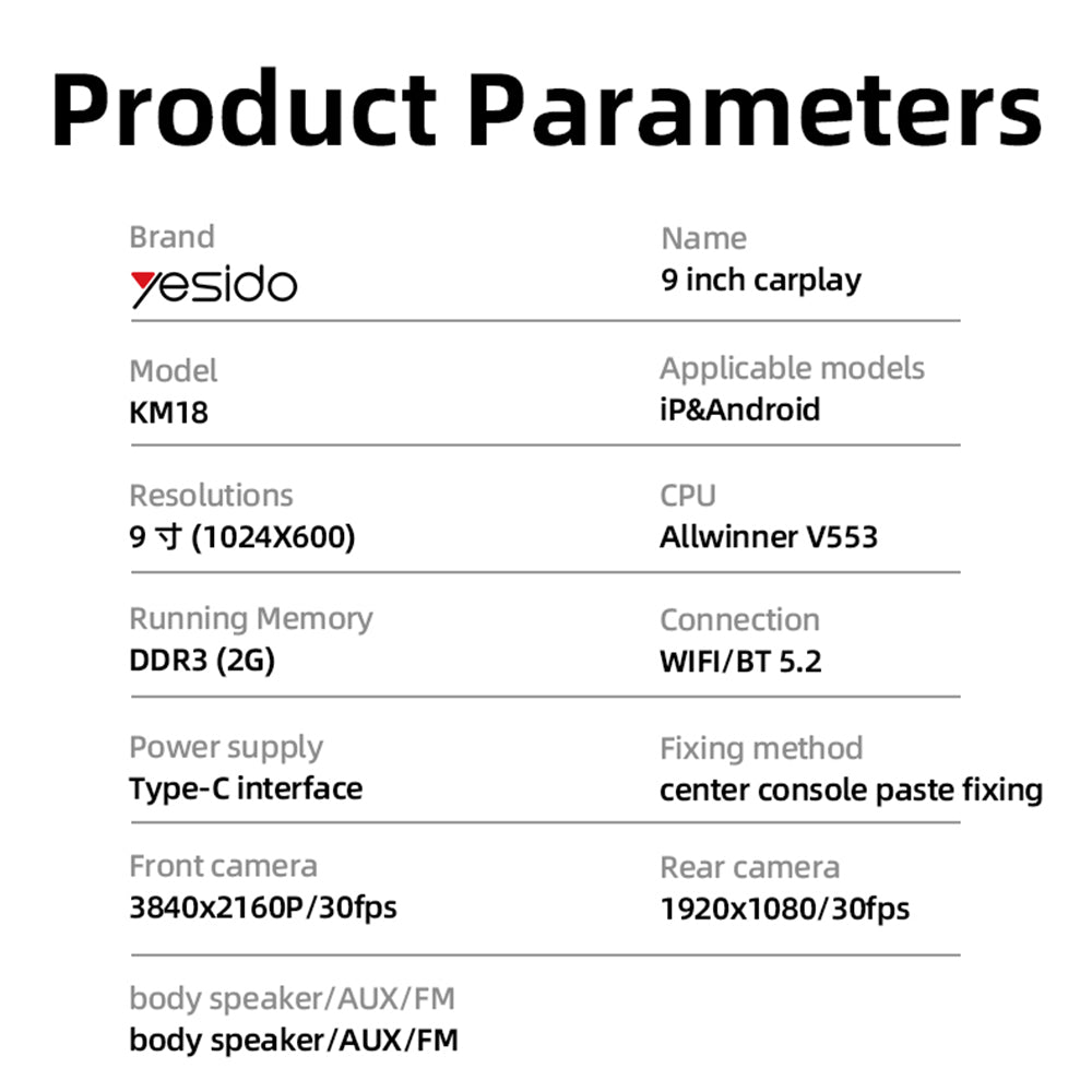 Auto-Navigation Yesido KM18, Wi-Fi, 9 Zoll