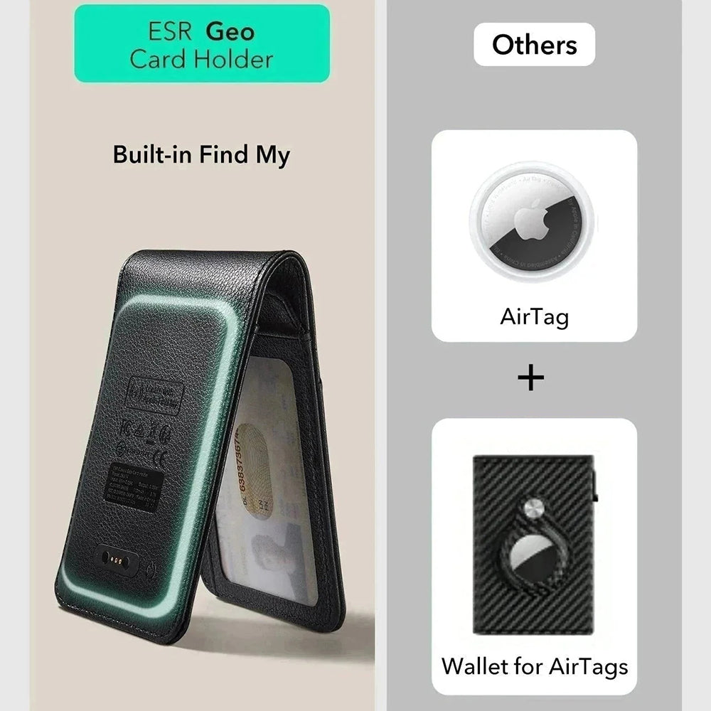 ESR Classic Geo Carbon Geldbörse mit Find My Funktion und RFID-Schutz, Schwarz