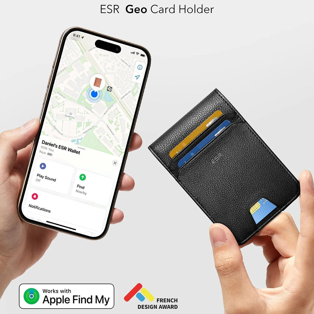 ESR Classic Geo Geldbörse mit Find My Funktion und RFID-Schutz, Schwarz
