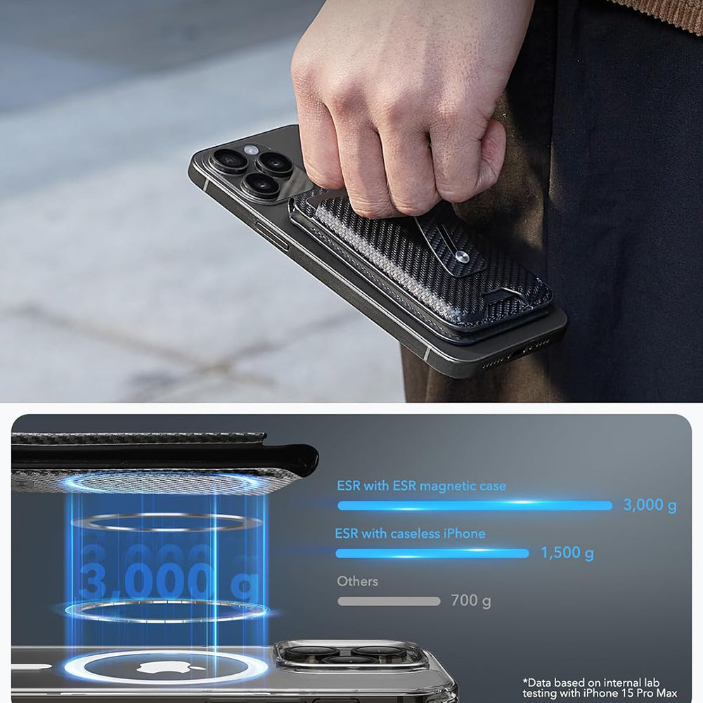 Magsafe Geldbörse, ESR, Findy my Wallet Carbon, Schwarz