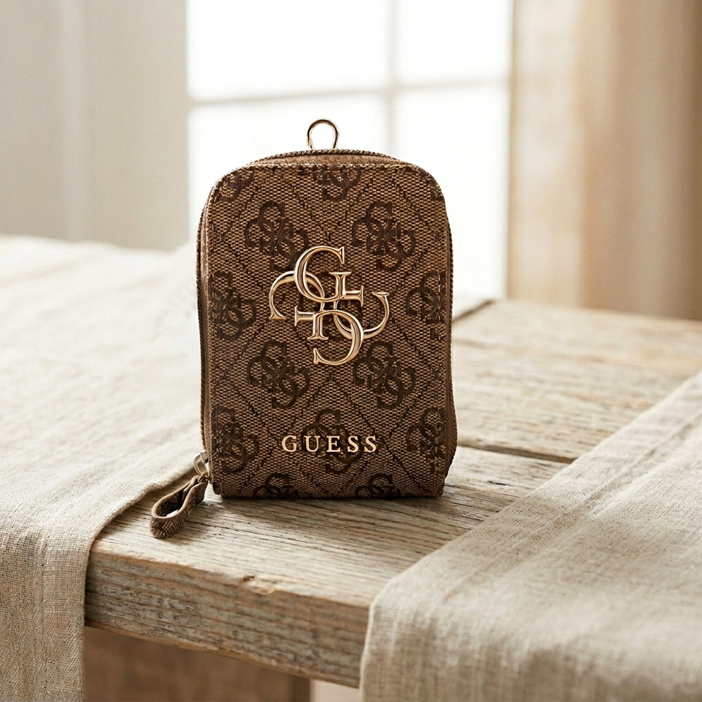 Guess 4G Metal Logo Wallet and Phone Lanyard, Brown