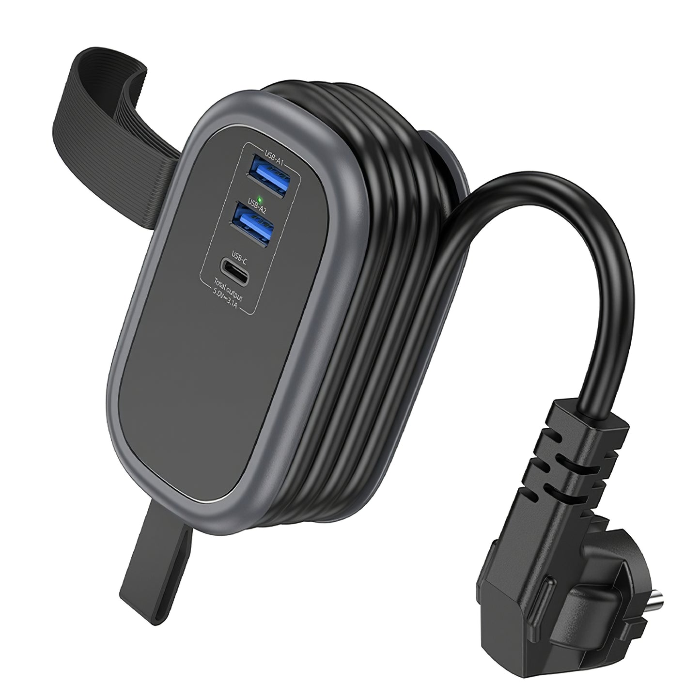 HOCO NS6 Verlängerungskabel, 1 x Schuko – 1 x USB-C – 2 x USB-A, Schwarz