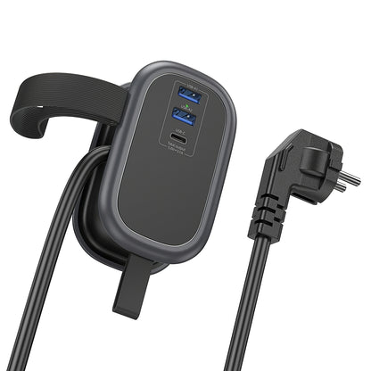 HOCO NS6 Verlängerungskabel, 1 x Schuko – 1 x USB-C – 2 x USB-A, Schwarz