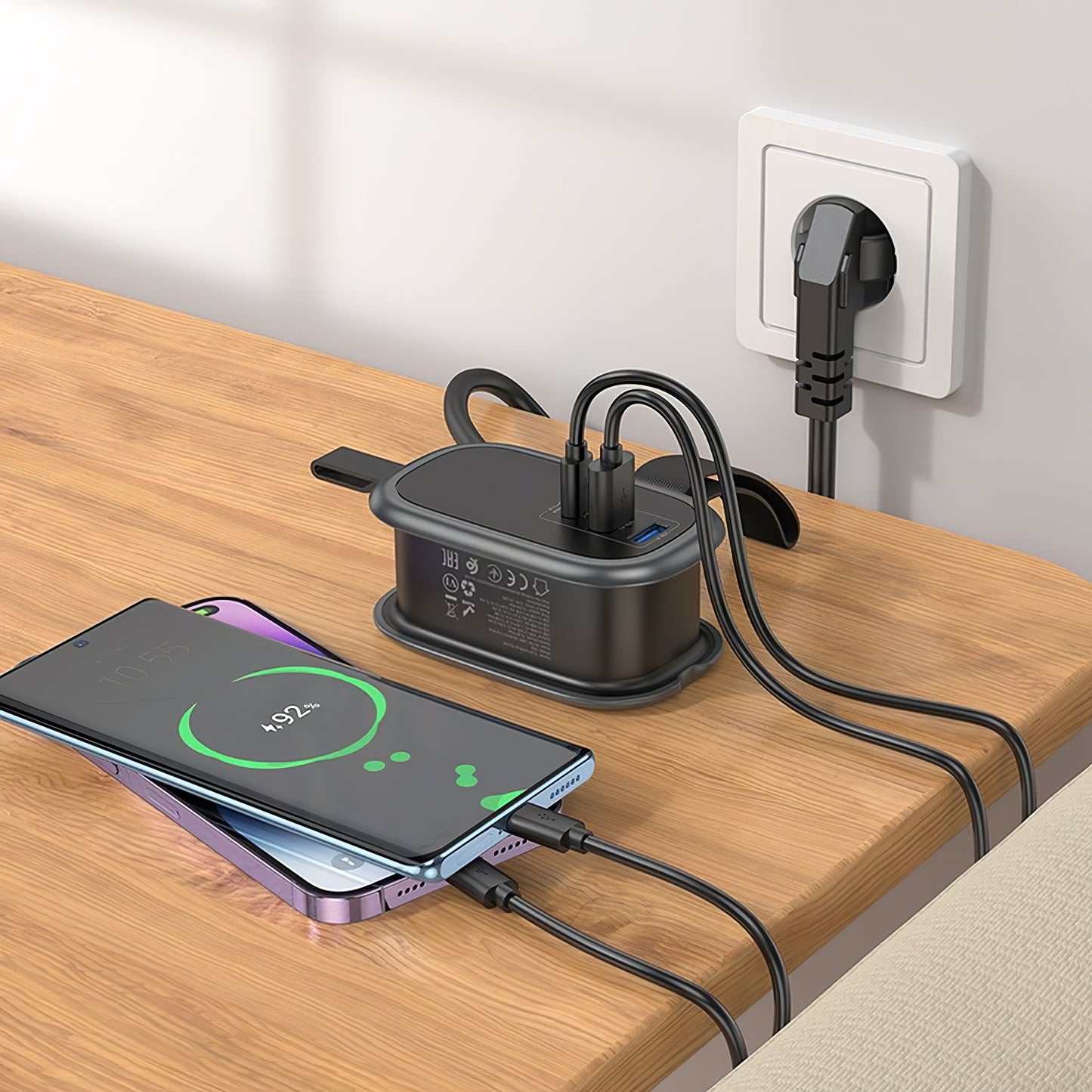 HOCO NS6 Verlängerungskabel, 1 x Schuko – 1 x USB-C – 2 x USB-A, Schwarz