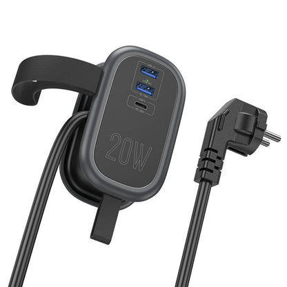 HOCO NS7 Verlängerungskabel, 1 x Schuko – 1 x USB-C – 2 x USB-A, Schwarz