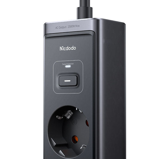McDodo CH-0620 Extension Cord, 3 x Schuko - 1 x USB-A - 2 x USB-C, Black