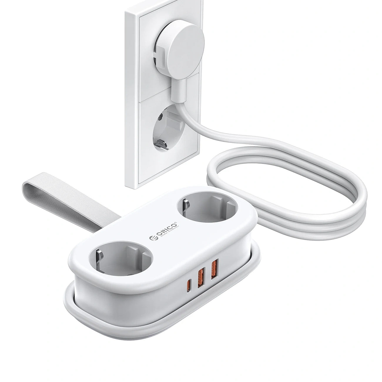 Orico Verlängerungskabel APP, 2 x Schuko - 2 x USB-A - 1 x USB-C, Weiß