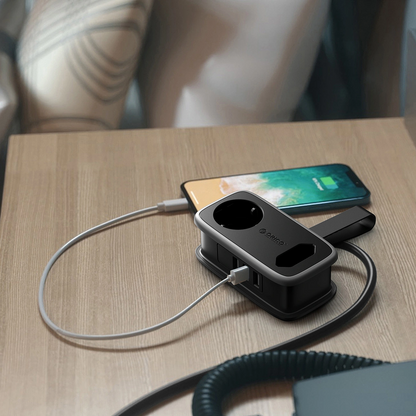 Orico APP Verlängerungskabel, 2 x Schuko - 2 x USB-A - 1 x USB-C, Schwarz Grau