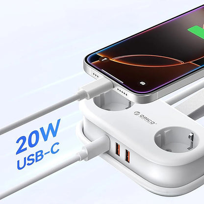 Orico Verlängerungskabel APP, 2 x Schuko - 2 x USB-A - 1 x USB-C, Weiß