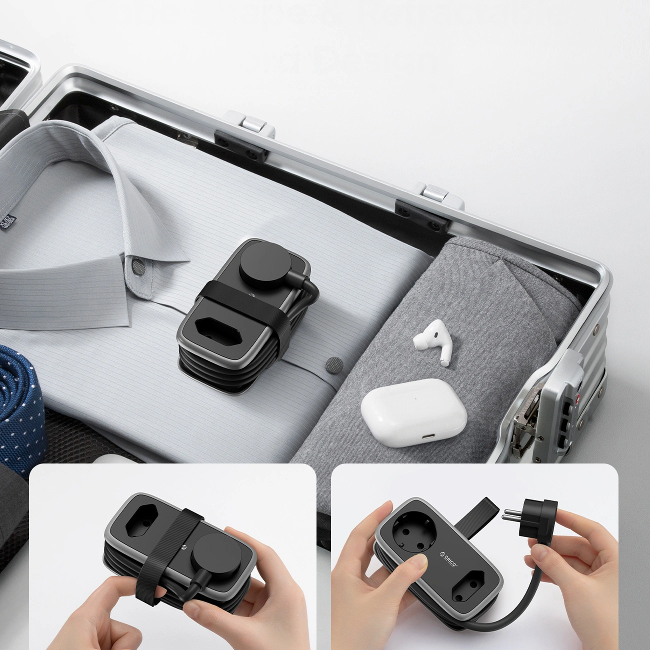 Orico APP Verlängerungskabel, 2 x Schuko - 2 x USB-A - 1 x USB-C, Schwarz Grau