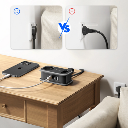 Orico APP Verlängerungskabel, 2 x Schuko - 2 x USB-A - 1 x USB-C, Schwarz Grau