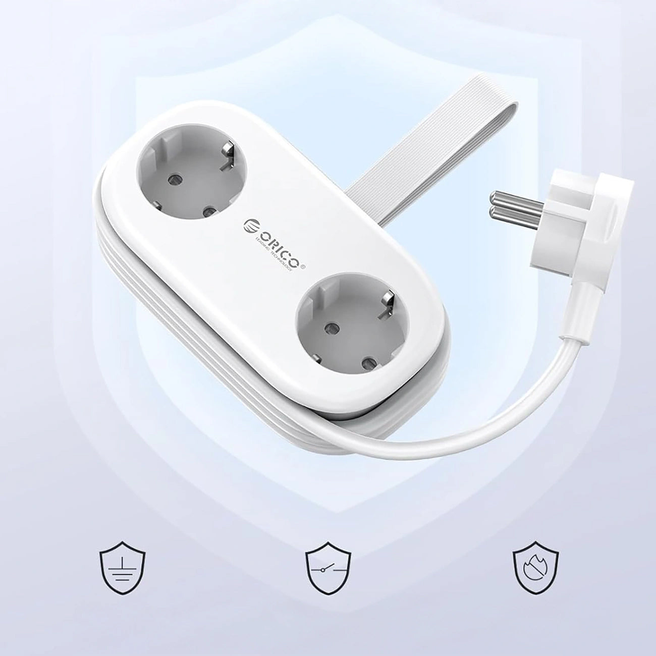 Orico Verlängerungskabel APP, 2 x Schuko - 2 x USB-A - 1 x USB-C, Weiß