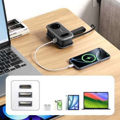 Orico APP Verlängerungskabel, 2 x Schuko - 2 x USB-A - 1 x USB-C, Schwarz Grau