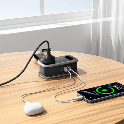 Orico APP Verlängerungskabel, 2 x Schuko - 2 x USB-A - 1 x USB-C, Schwarz Grau