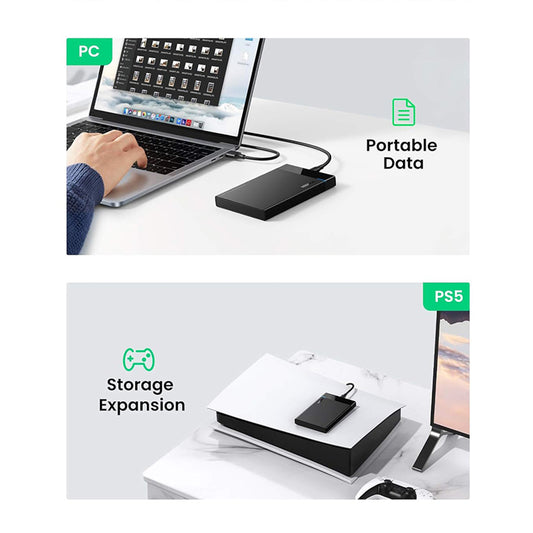 UGREEN US221 Rack (50743) für HDD / SSD SATA 2.5 Zoll, USB-C, Schwarz